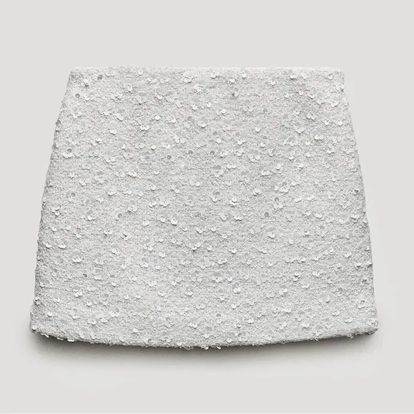 Zara NWT ZW collection white sequin mini skirt