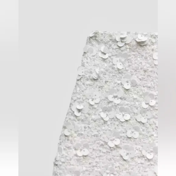 Zara NWT ZW collection white sequin mini skirt