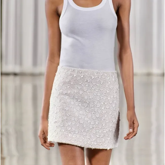 Zara NWT ZW collection white sequin mini skirt