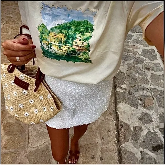 Zara NWT ZW collection white sequin mini skirt