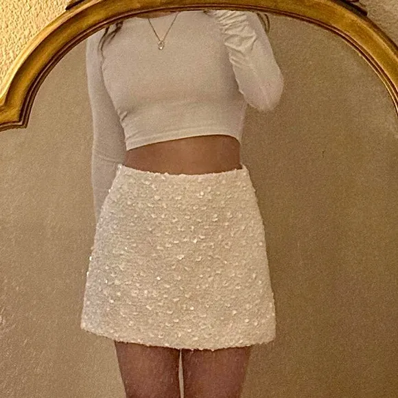 Zara NWT ZW collection white sequin mini skirt