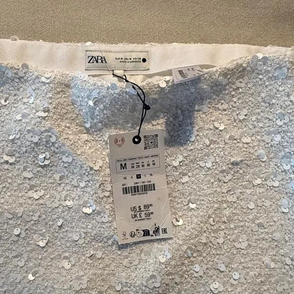 Zara NWT ZW collection white sequin mini skirt