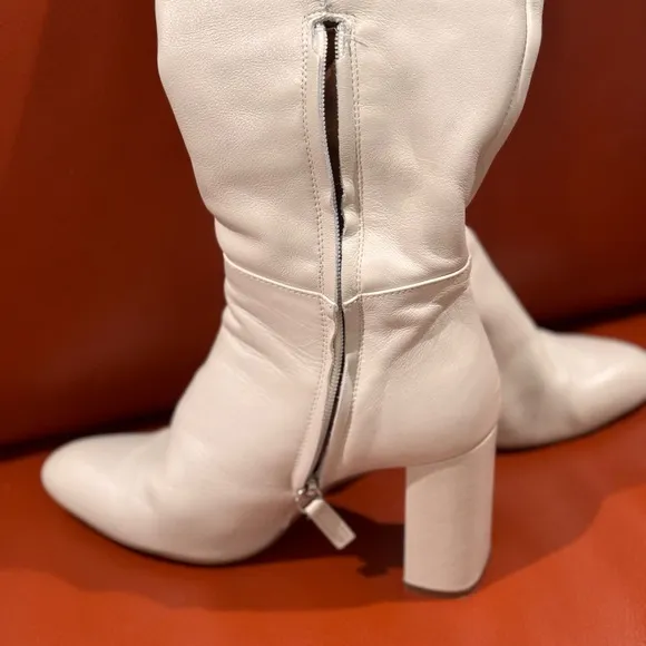 Zara White Heeled Boots with Knee High Design and Block Heel