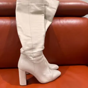 Zara White Heeled Boots with Knee High Design and Block Heel