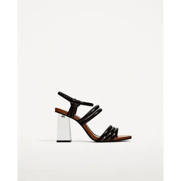 Zara Woman Black Leather with Methacrylate Heel Sandals