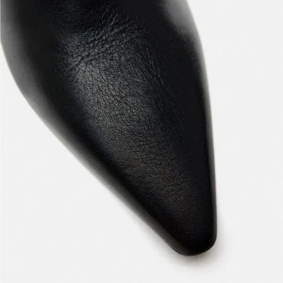 ZARA FINE POINTED TOE HEELED LEATHER KNEE HIGH BOOTS